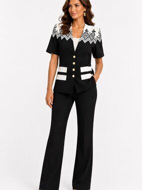 Vintage Western Southwestern Beaded Embroidered Short Sleeve Blazer Pant Suit Se